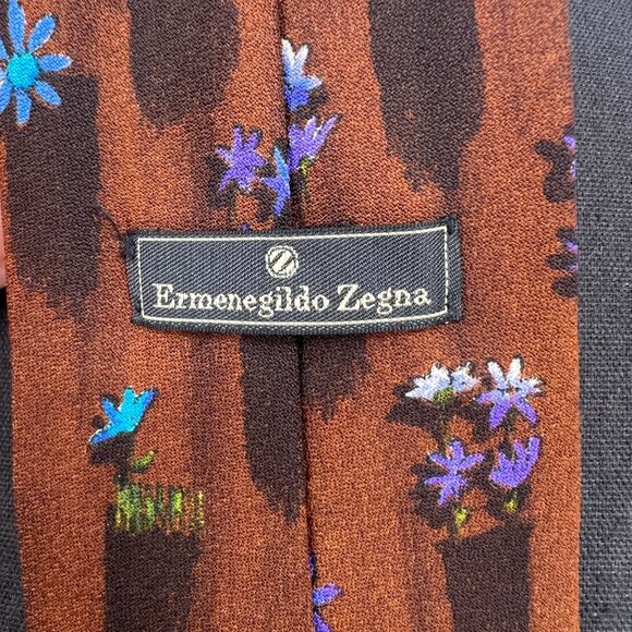 Ermenegildo Zegna 100% silk Tie Matte Brown Blue Floral Preppy Classic‎ GQ - Picture 4 of 9